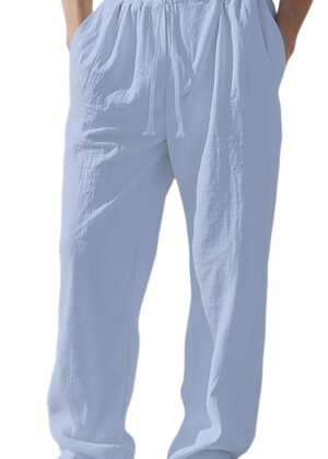 Men Casual Linen Pants Loose Fit Drawstring Waist Lightweight Linen Trousers Summer Yoga Beach Long Pants