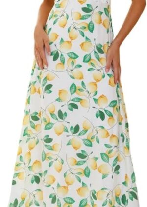 Women Classy Sleeveless Lemon Print Maxi  Dress