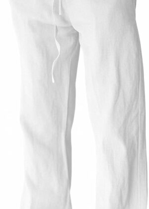 Men Cotton Linen Pants, Summer Beach Pants Casual Loose Fit with Elastic Waist Drawstring