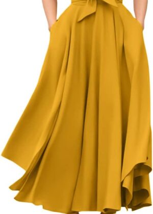 Women Elegant High Waisted Side Slit Irregular Bohemian Maxi Skirt with Pockets