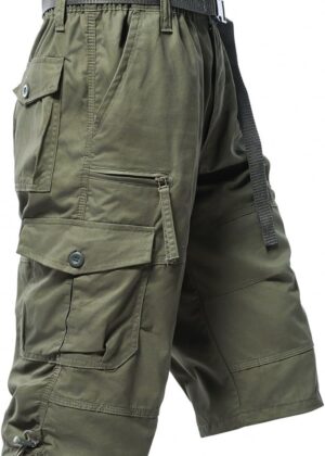 Men s 3/4 Relaxed Fit Men Running Shorts 7 Pockets Elastic Waist Cotton Hiking Shorts