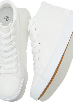 Men White Canvas High Top Sneakers - Classic Lace-Up Walking Shoes, Light-Weight Soft Casual Tennis Shoes
