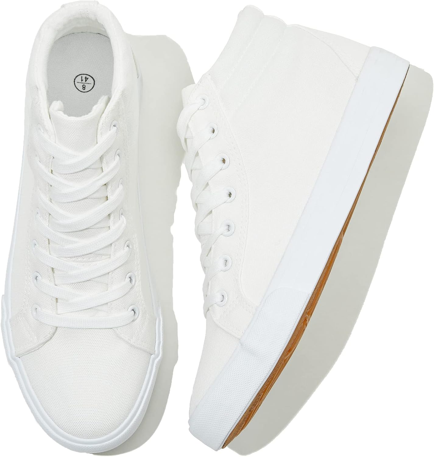 Men White Canvas High Top Sneakers - Classic Lace-Up Walking Shoes, Light-Weight Soft Casual Tennis Shoes