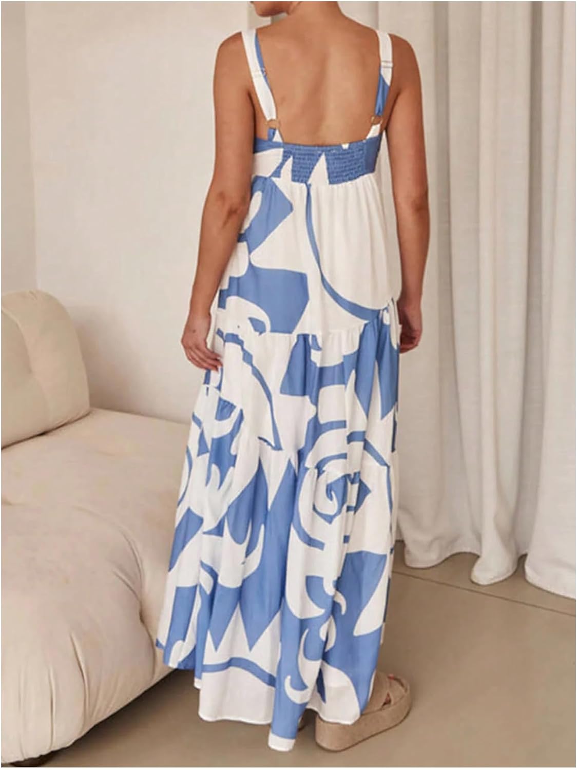 Women Boho Maxi Dress Printed Tiered Ruffle Flowy Sundress Summer Afternoon Tea Dresses - Image 2