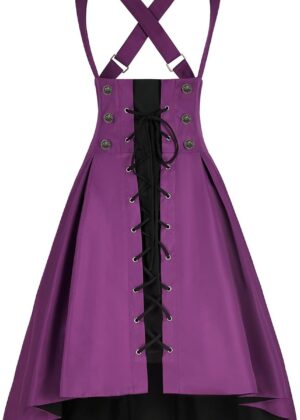 Women Victorian Steampunk Gothic Skirt High Waist Lace up Suspender Dress Jumper Skirt