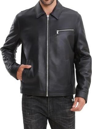 Leather Jacket Men,Lambskin Jacket with Full Zip Front,Casual Style,Tailored Design,Metal Snap Cuffs