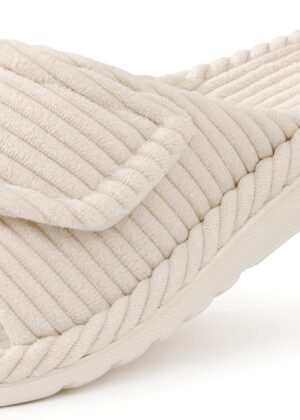 Orthopedic House Slippers for Women Adjustable Arch Support Indoor Slippers Open Toe Corduroy Bedroom Shoes