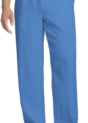 Men Casual Linen Pants Elastic Waist Drawstring Beach Summer Pants Lightweight Linen Trousers