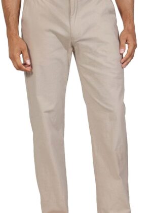 Men's Casual Linen Blend Relaxed Fit Straight Legs Elastic Waist Pants