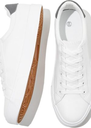 Men White Tennis Shoes Low Top Sneakers PU Leather Casual Shoe for Men