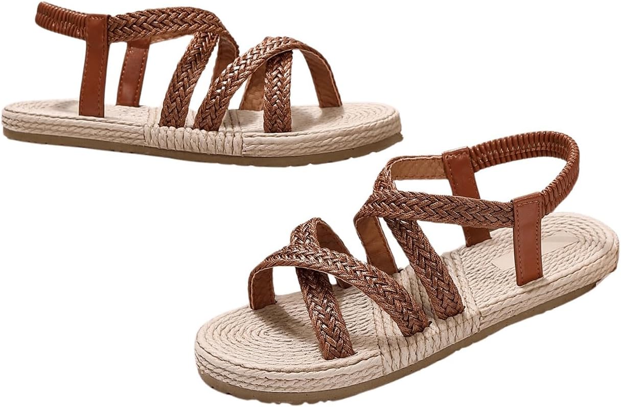 Women Casual Cross Woven Sandals Vacation Summer Beach Flat Sandals Shoes - Image 2