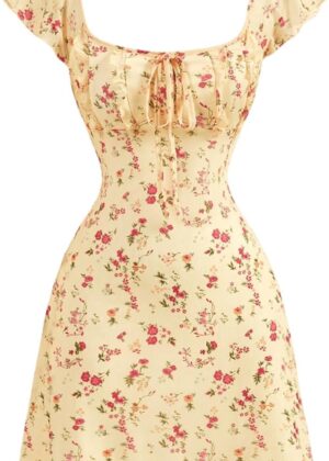 Women Vintage Floral Dress Summer Cap Sleeve Mini Dresses Going Out Beach Short Dress