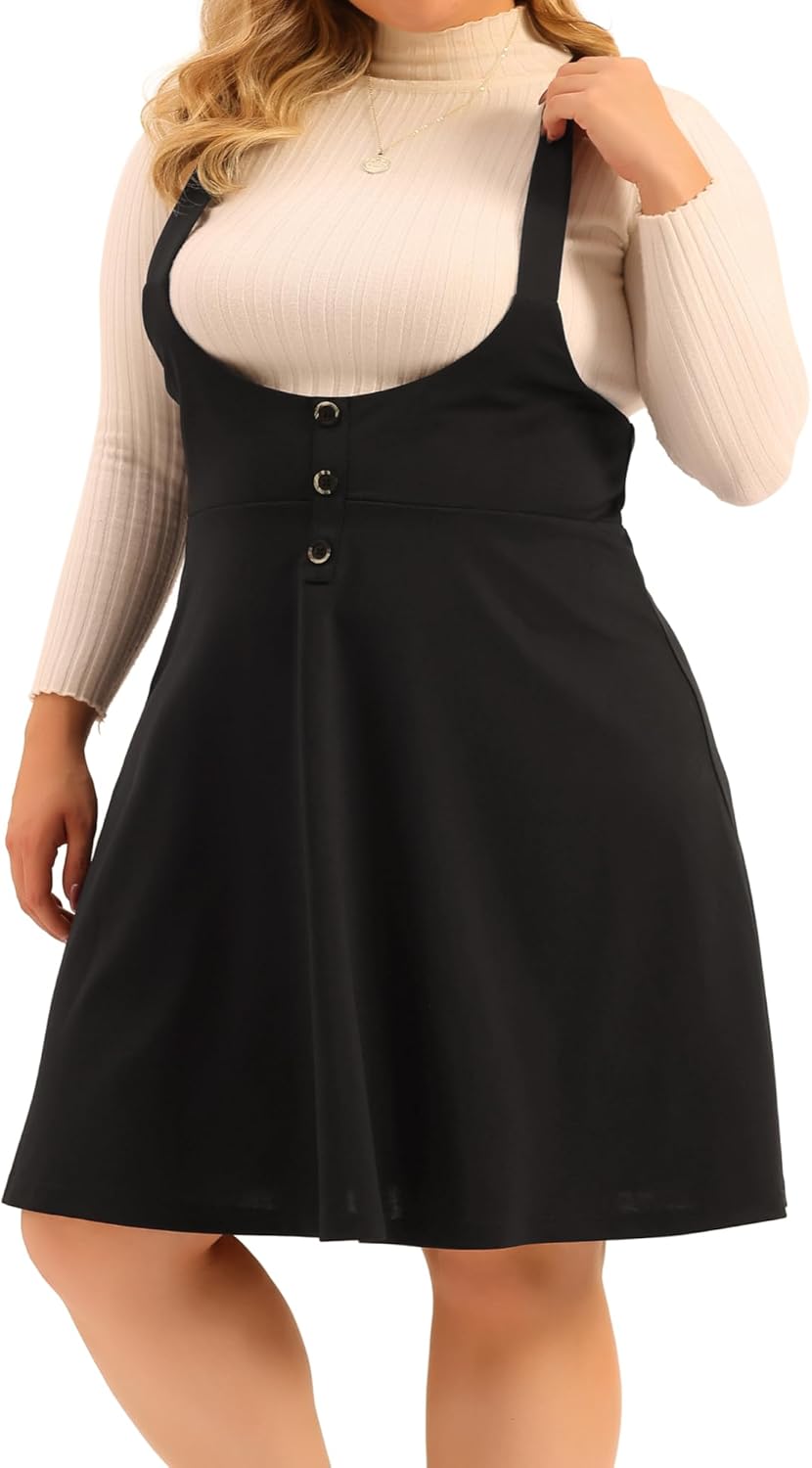 Plus Size Suspender Skirts for Women Casual High Waist Detachable Strap Button Decor Overalls Dress - Image 2