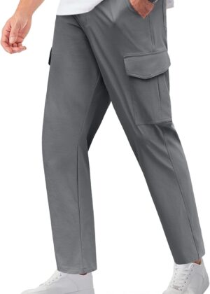 Men's Casual Pants Lightweight Hiking Cargo Pants Stretch Outdoor Work Pant with Multi Pockets