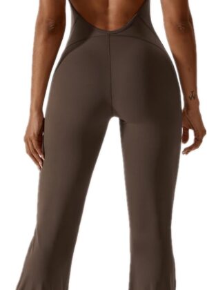 Flare Jumpsuits for Women Halter V Neck Bodycon Full Length Casual Unitard Bodysuit Playsuit