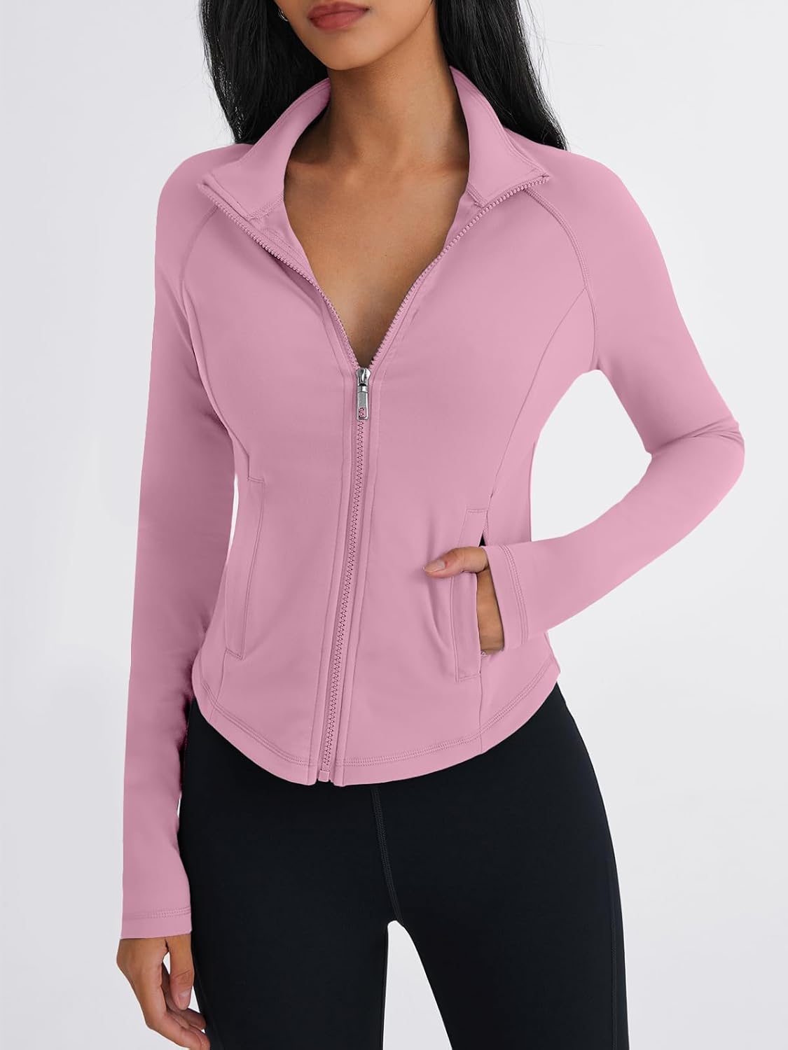 Women's Full Zip Up Scrubs Lightweight Jacket Cropped Long Sleeve Workout Sweatshirts Slim Fit Running Hoodies - Image 2