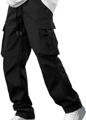 Men's Casual Cargo Sweatpants Waist Drawstring Joggers Tactical Loose Fit Pants for Men with Multi Pockets