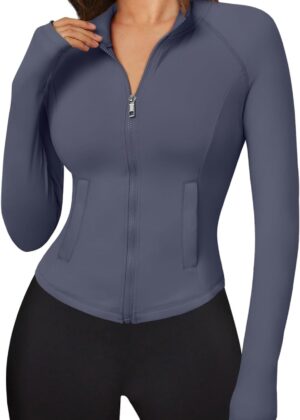 Women's Full Zip Up Scrubs Lightweight Jacket Cropped Long Sleeve Workout Sweatshirts Slim Fit Running Hoodies