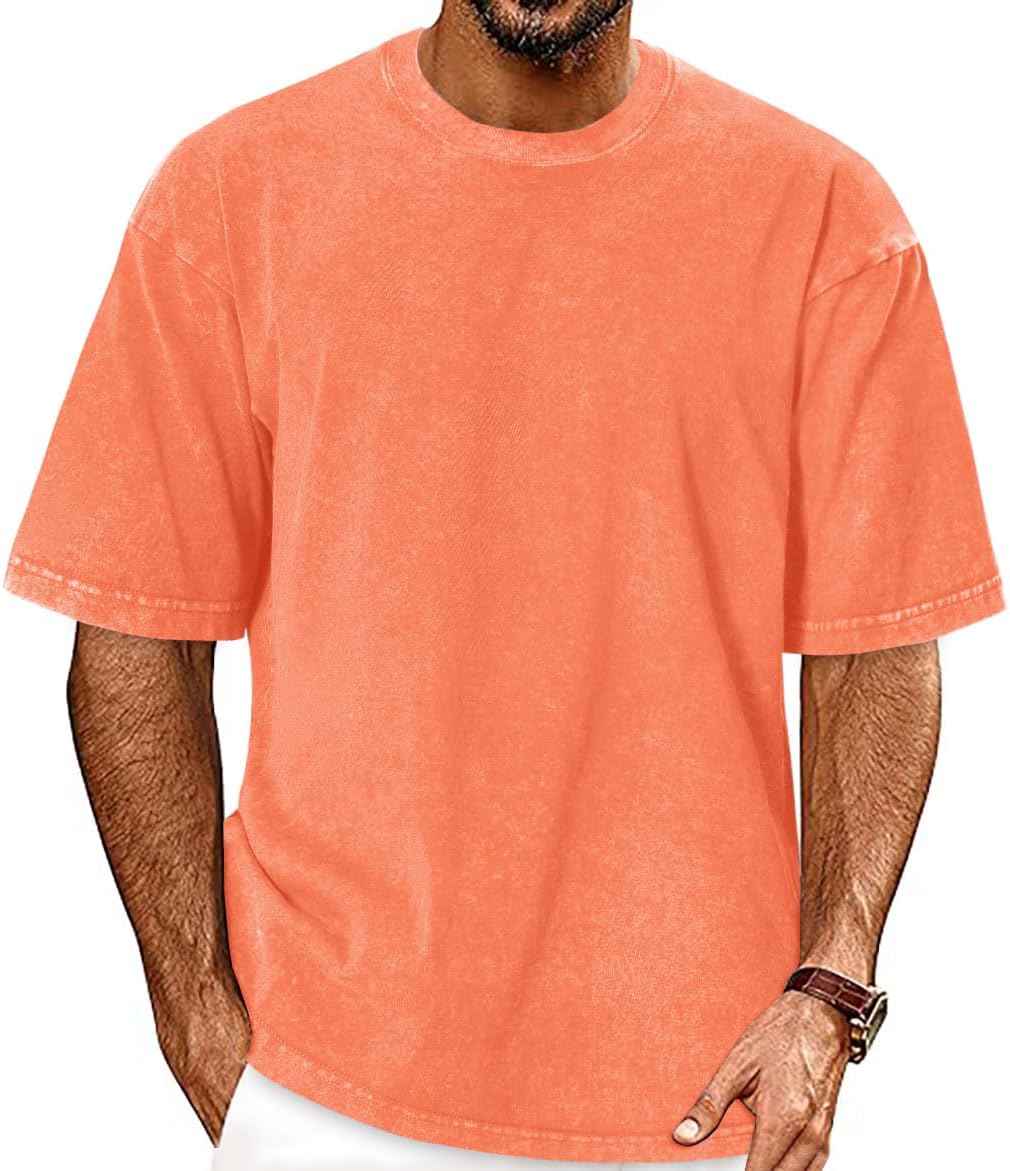 Oversized Tshirts for Men Short Sleeve Vintage Washed Basic Loose Tees
