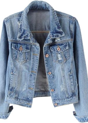 Women Denim Jackets Distressed Ripped Long Sleeve Jean Jacket Coats