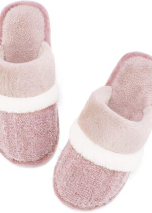 Women Fuzzy Memory Foam Slippers Warm Gifts Trendy House Slippers Anti-Skid Rubber House Shoes for Women Mom Girlfriend Indoor Outdoor