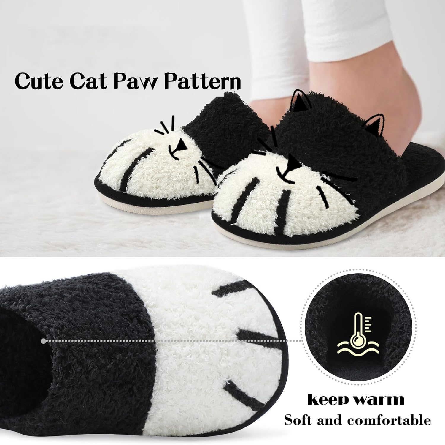 Women Cat Paw Cozy Slippers Warm Gifts for Women Men with Memory Foam Trendy Cute Fuzzy Winter House Shoes Indoor Outdoor - Image 2