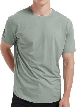 Men Ultra Soft Bamboo Viscose T-Shirt Curve Hem Lightweight Cooling Short/Long Sleeve Casual Basic Tee Shirt