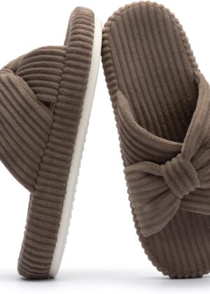 Slippers for Women Memory Foam House Bedroom Corduroy Bow Crossbands Slide Slipper Shoes Comfy Trendy Gift Slippers