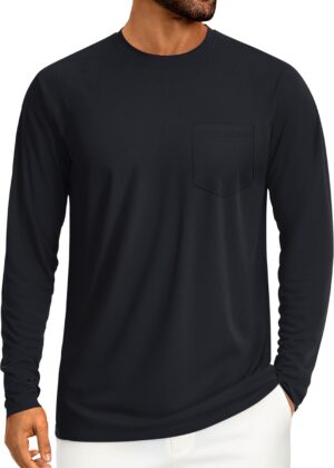 Men Long Sleeve T-Shirts Cotton Casual T Shirts for Men Breathable Comfort Tee Shirts with Pocket