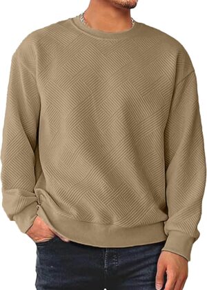 Men's Crewneck Sweatshirts Long Sleeve Solid Color Geometric Texture Casual Pullover Shirt