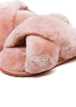 Women Fuzzy Fluffy House Slippers Cute Plush Memory Foam Shoes Cross Band Indoor Outdoor Open Toe Sandals