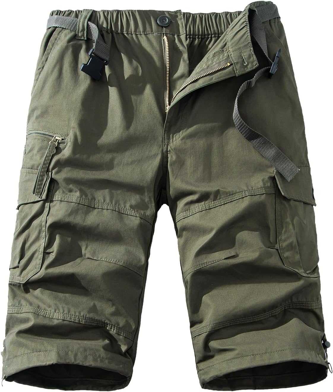 Men s 3/4 Relaxed Fit Men Running Shorts 7 Pockets Elastic Waist Cotton Hiking Shorts - Image 2