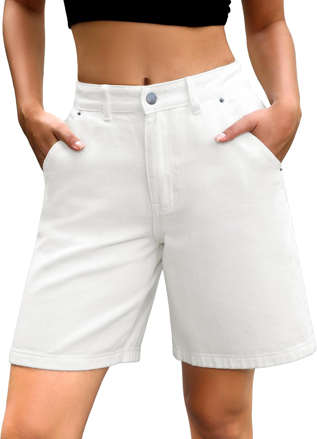 Women’s Jean Bermuda Shorts Baggy Jorts, High-Waisted Knee-Length Denim Shorts with Pockets