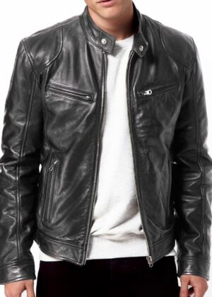 Men Black Genuine Lambskin Leather Biker Jacket VINTAGE REAL BROWN MOTORCYCLE JACKETS FOR MEN