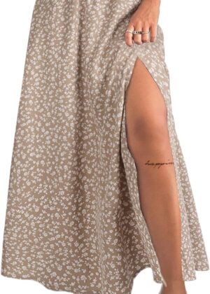 Women Boho Floral Slit Maxi Skirt Split Thigh High Waisted Long Sexy Skirt