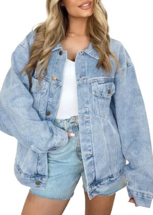 Women Jean Jacket Denim Long Sleeve d Button Down Shirts Trendy Coat Fall Fashion Winter Clothes Outfit