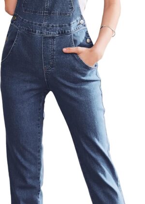 Checkered Pants Women Overalls Fashion Bib Coveralls Cute Stretch Jeans Jumpsuit