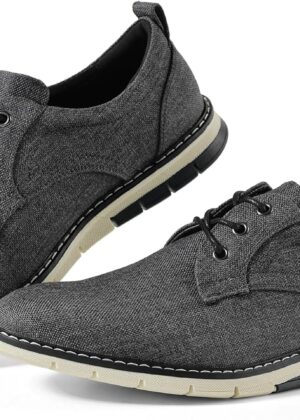 Men's Black Dress Shoes - Stylish Canvas Casual Shoes for Men - Classic Lace Up Derby Shoes Black