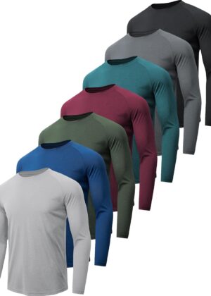 7 Pack Long Sleeve Shirts for Men UPF 50+ UV Sun Protection Quick Dry Moisture Wicking Workout Tee Shirts