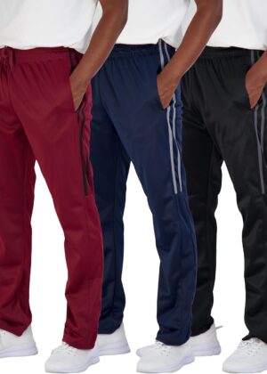 3 Pack: Men's Active Athletic Casual Tricot Open Bottom Sweatpants with Pockets (Available in Big & Tall)