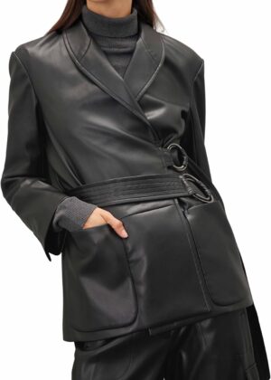 Women Belted Leather Jacket
