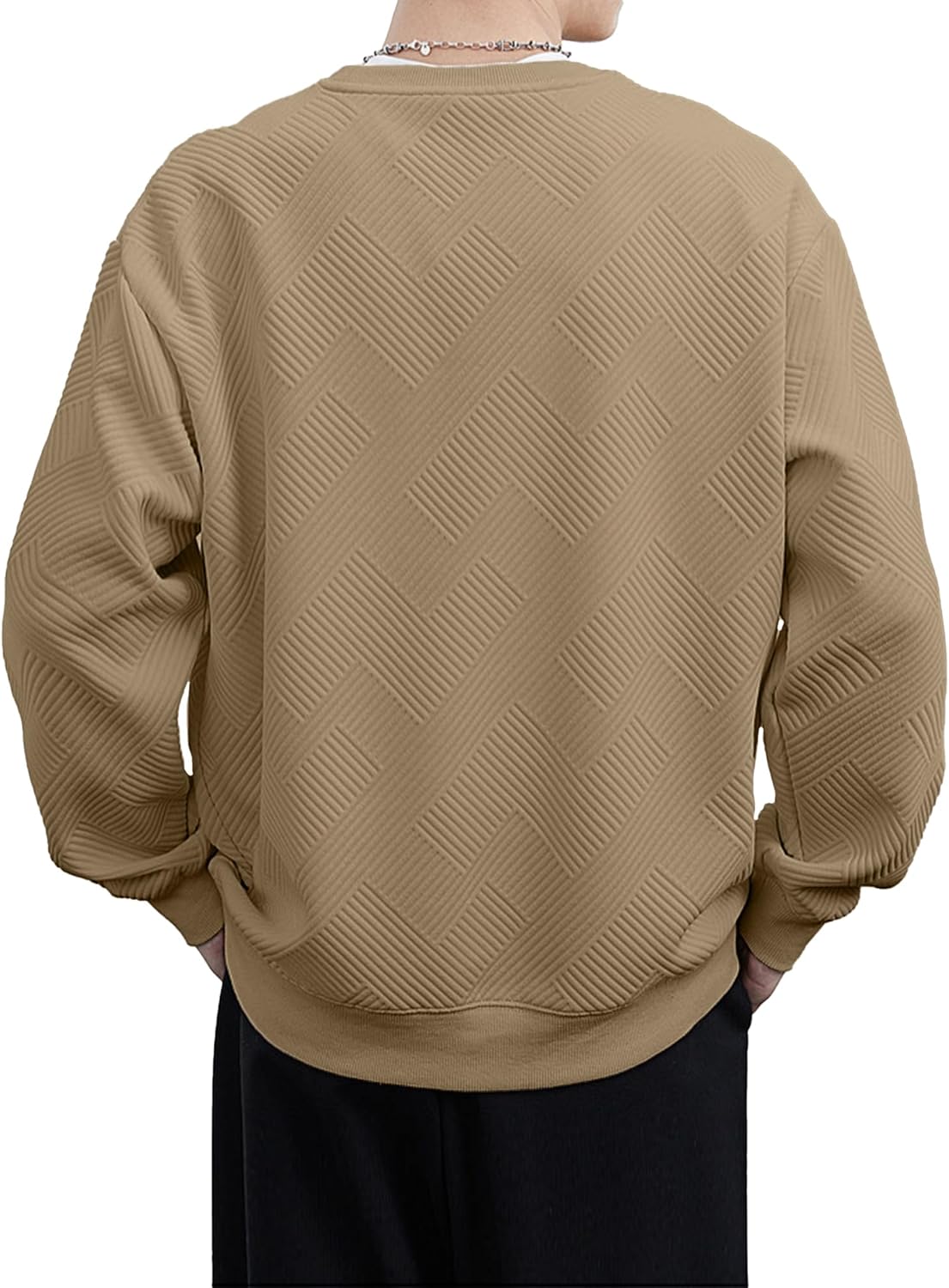 Men's Crewneck Sweatshirts Long Sleeve Solid Color Geometric Texture Casual Pullover Shirt - Image 2