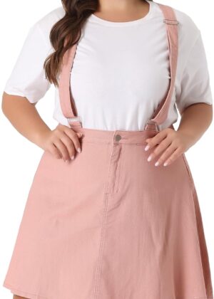 Plus Size Suspender Skirts for Women Adjustable Strap Braces Mini Denim Overalls Dress