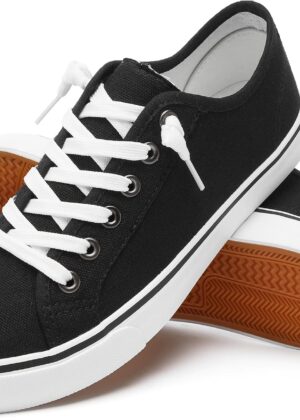 Women Canvas Sneaker Slip On Non Slip Casual Shoes Lace Up Canvas Low Top White Shoes Loafers for Women Fashion Black Sneaker