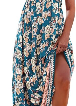 Women Maxi Dress Ditsy Floral Smocked Summer Sundress Sleeveless Ruffled Spaghetti Straps Long Beach Formal Dress