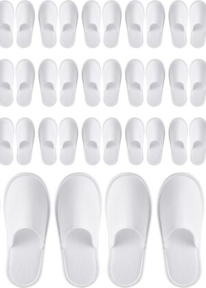 24 Pairs Dispo House Slippers for Guests - Bulk Slipper Pack for Hotel, Spa, Travel, Shoeless Home, White Closed Toe (US Men Size 10, Women 11)