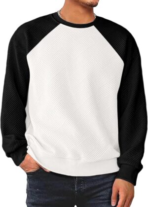 Men's Crewneck Sweatshirts Long Sleeve Solid Color Geometric Texture Casual Pullover Shirt