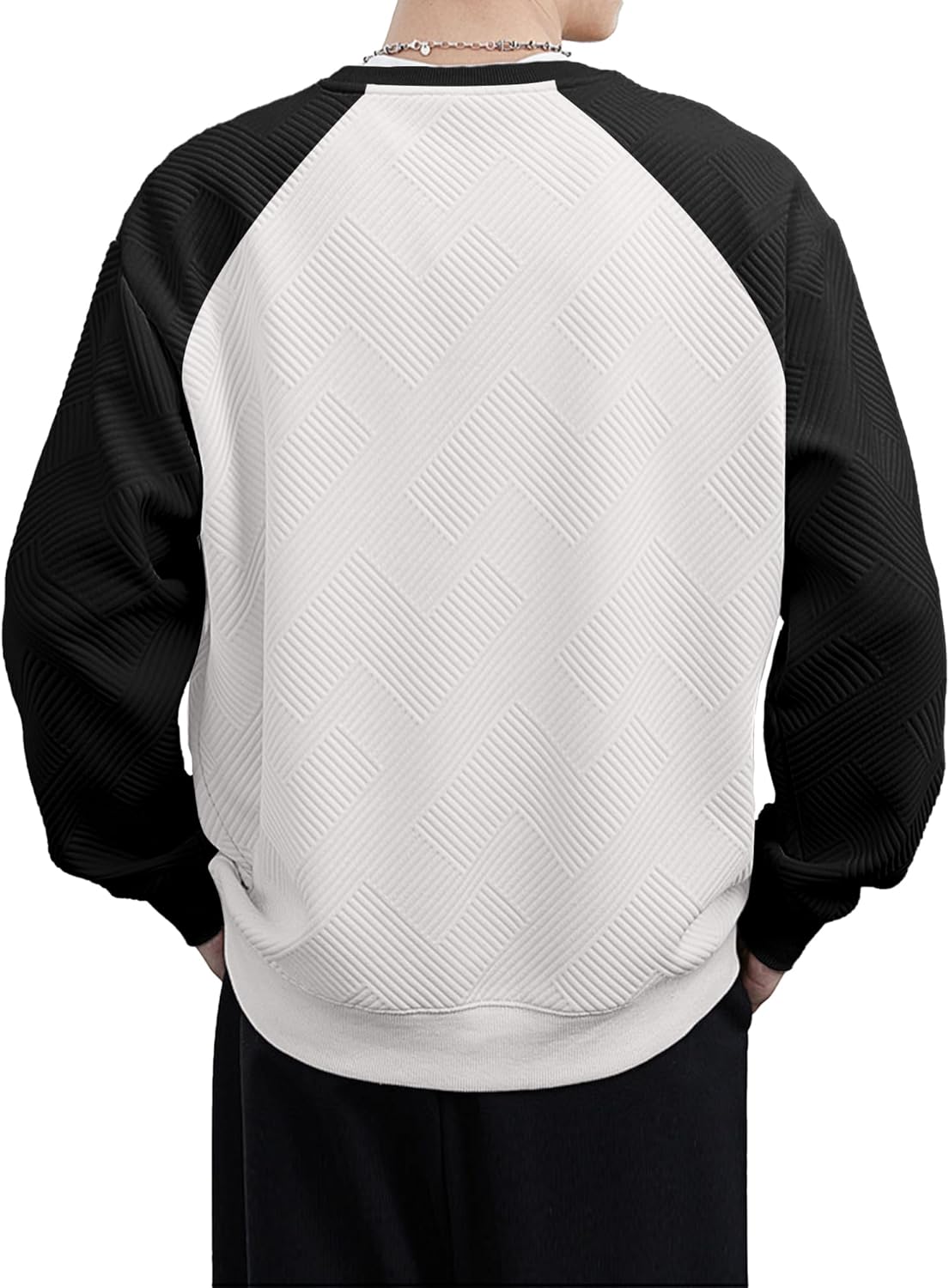 Men's Crewneck Sweatshirts Long Sleeve Solid Color Geometric Texture Casual Pullover Shirt - Image 2