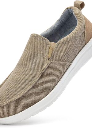 Mens Hands Free Slip-on Loafers Shoes Wide Width Casual Canvas Loafers Shoes Mens Boat Shoes Lightweight Non-Slip Walking Shoes Soft Sneakers