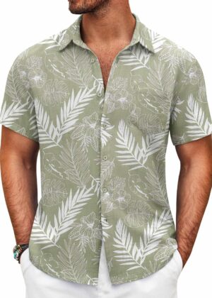 Men Button Down Short Sleeve Shirt Casual Shirts Summer Beach Textured Shirts with Pocket